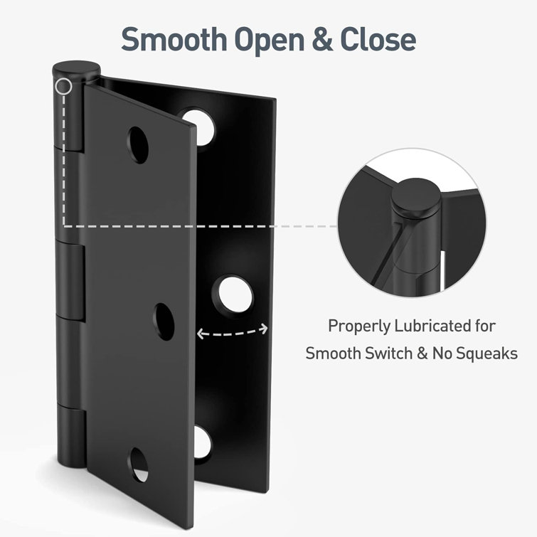 HOSOM Door Hinges 3.5 Inch with Square Corner, Matte Black Interior